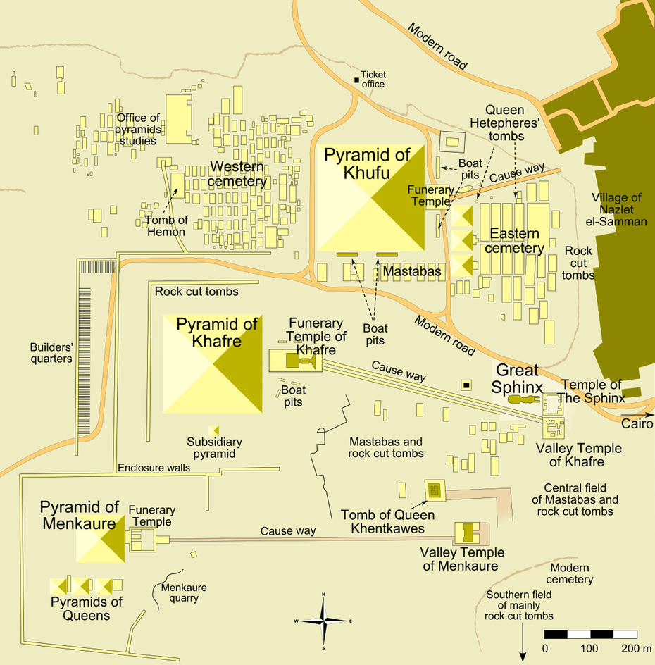 Map of Ancient Egyptian Mastabas in Great Pyramid of Khufu Giza Plateau Complex